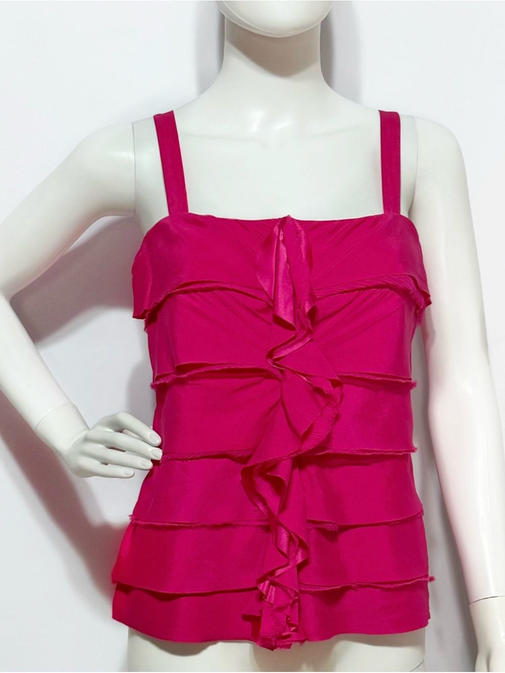 VTG y2k Cache hot pink ruffle top with trim & details | Size M